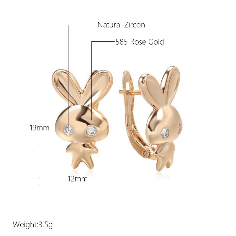 Charming 585 Rose Gold Bunny Earrings with Natural Zircon for Kids - Perfect Gift for Christmas and Special Occasions