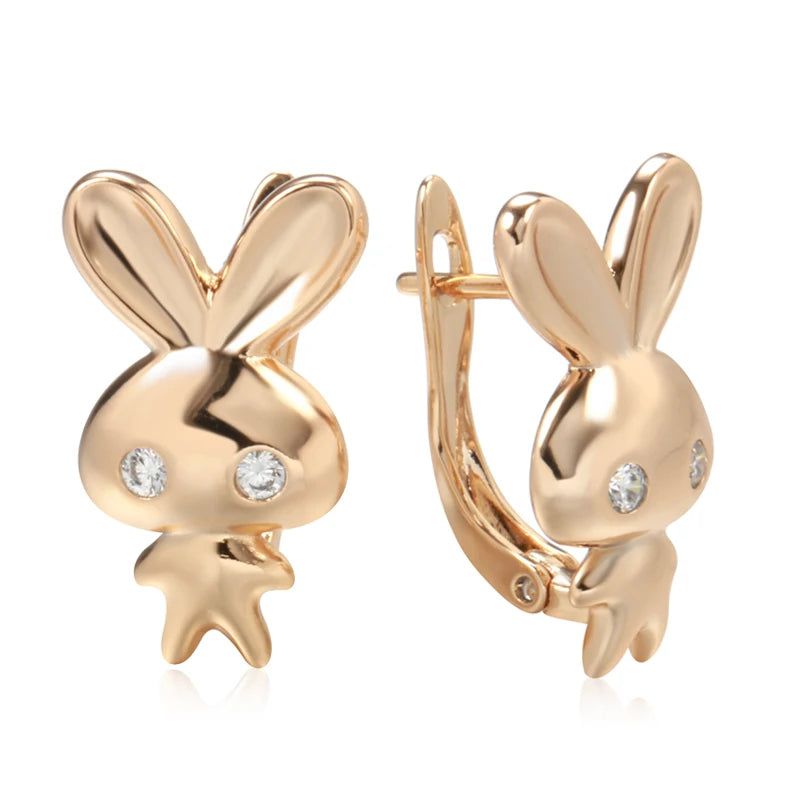 Charming 585 Rose Gold Bunny Earrings with Natural Zircon for Kids - Perfect Gift for Christmas and Special Occasions