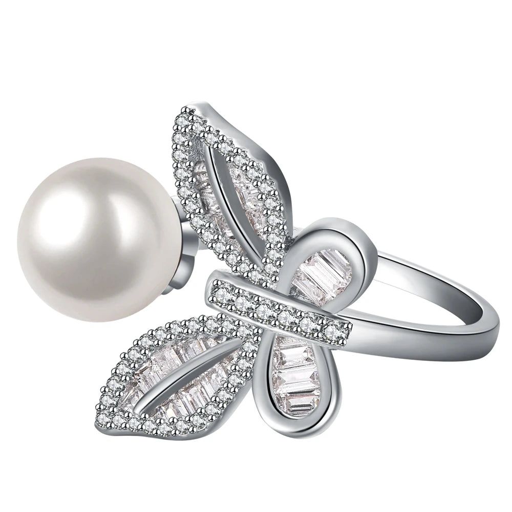 Charming Butterfly Pearl and Zirconia Cocktail Ring