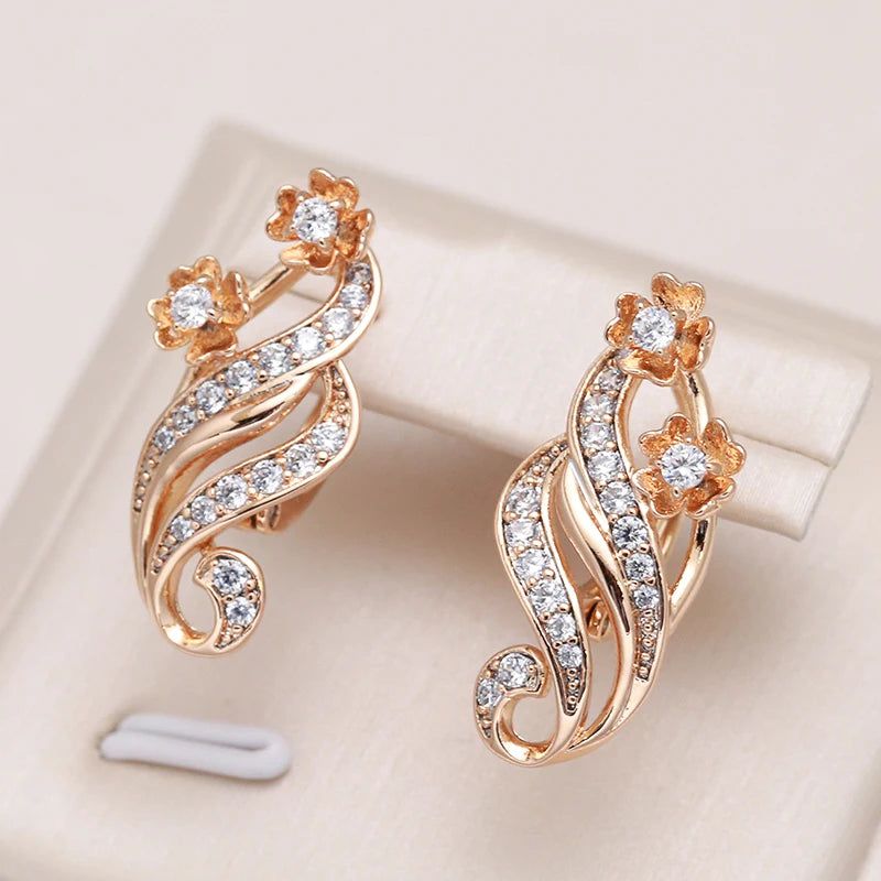 Charming Floral Zircon Dangle Earrings in 585 Rose Gold - Unique Creative Jewelry