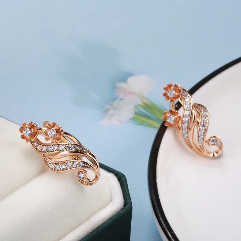 Charming Floral Zircon Dangle Earrings in 585 Rose Gold - Unique Creative Jewelry