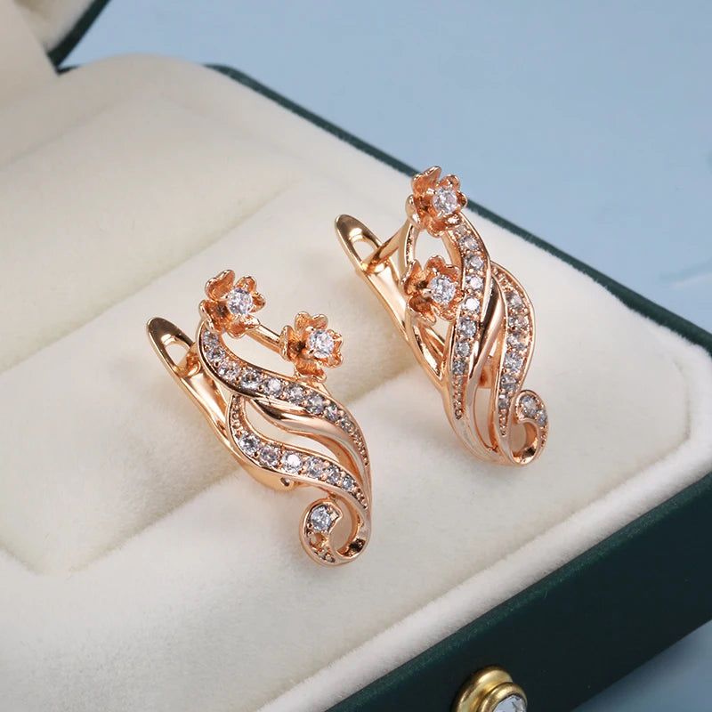 Charming Floral Zircon Dangle Earrings in 585 Rose Gold - Unique Creative Jewelry