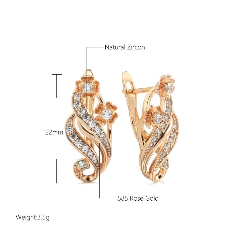 Charming Floral Zircon Dangle Earrings in 585 Rose Gold - Unique Creative Jewelry