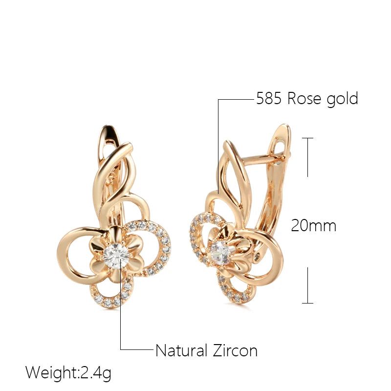 Charming Geometric Flower Drop Earrings in 585 Rose Gold with Natural Zircon