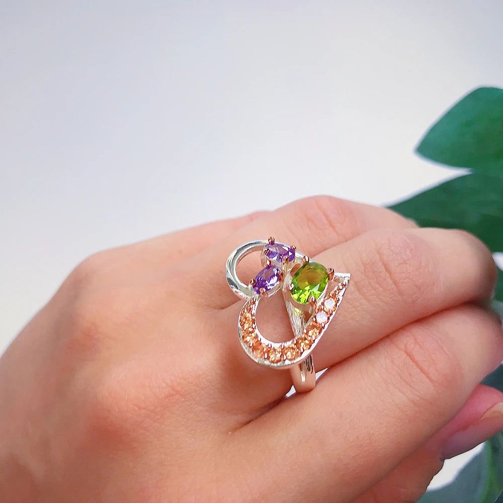 Charming Heart-Shaped Rings with Colorful Zirconia - Unique Quality Jewelry