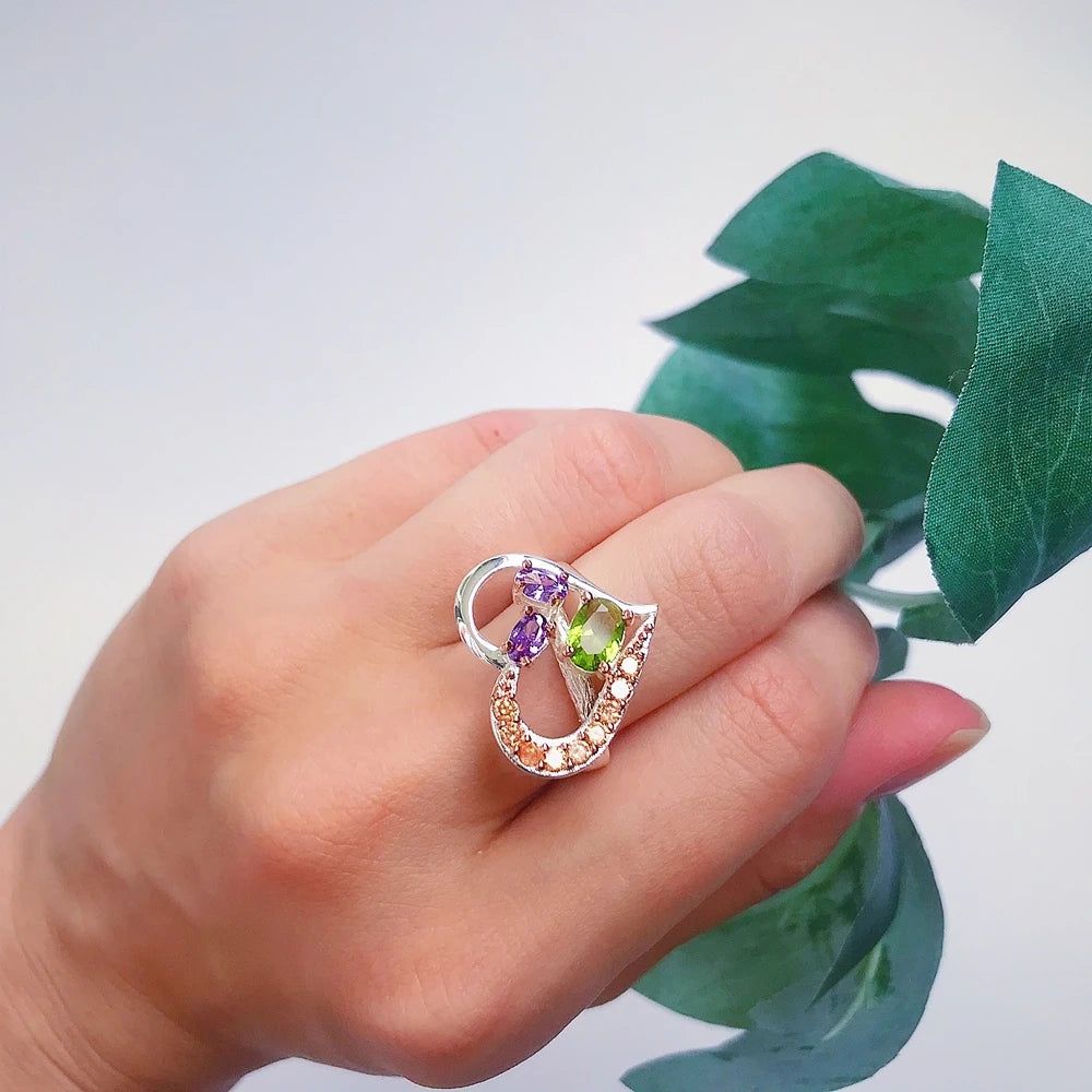 Charming Heart-Shaped Rings with Colorful Zirconia - Unique Quality Jewelry