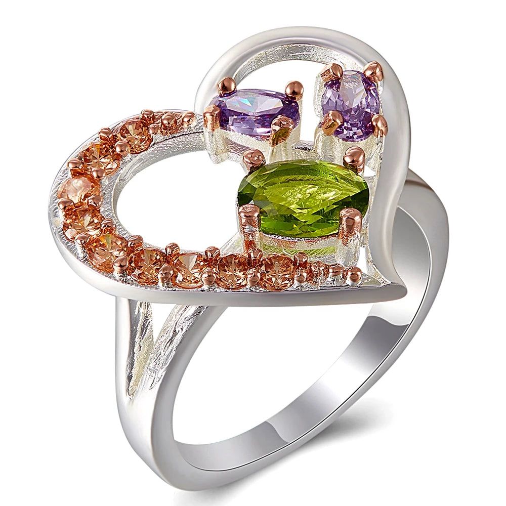 Charming Heart-Shaped Rings with Colorful Zirconia - Unique Quality Jewelry