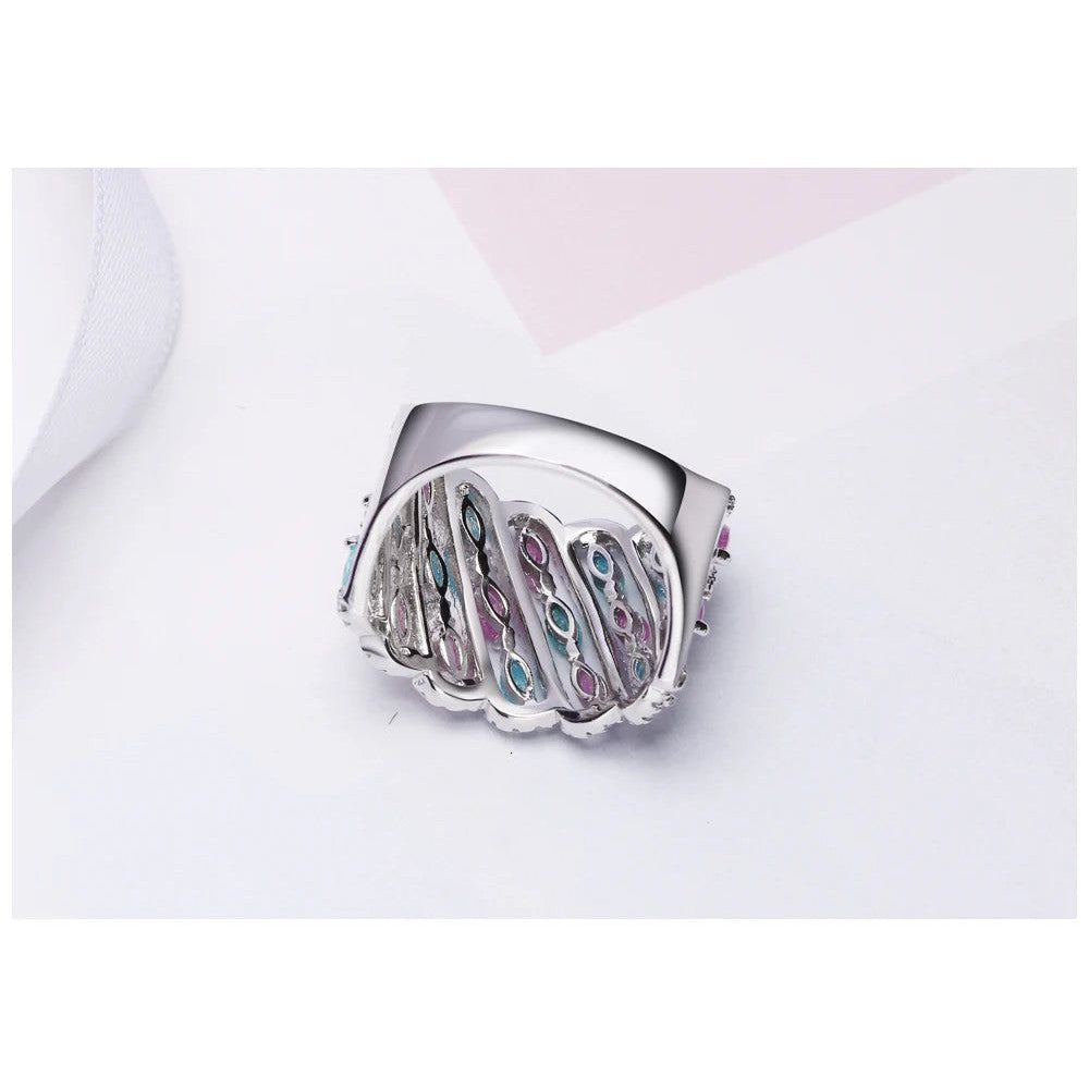 Charming Light Blue and Pink Glitter Zircon Cocktail Rings for Stylish Occasions