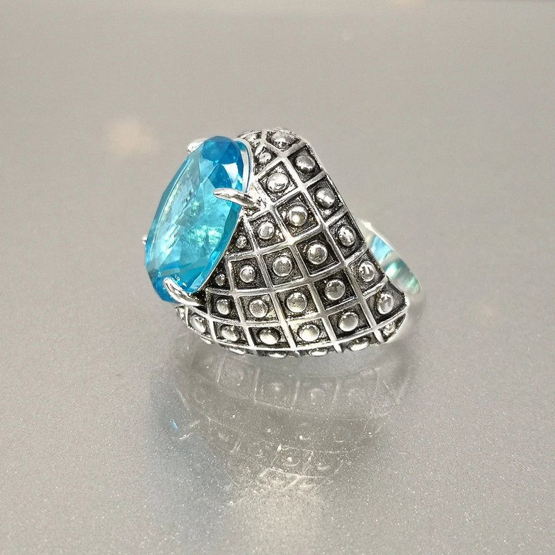 Charming Polka Dot Engagement Ring with Radiant Blue and Fuchsia CZ