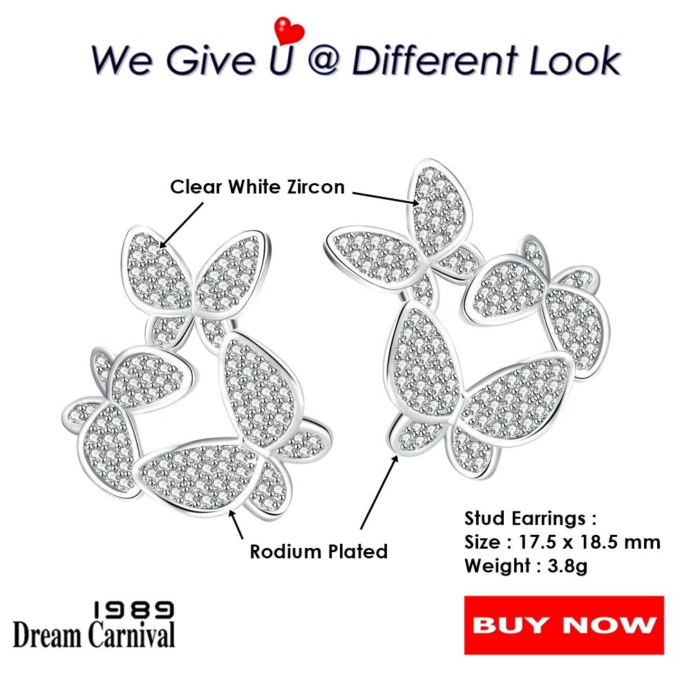 Charming Rhodium Plated Butterfly Stud Earrings with Zircon Accents