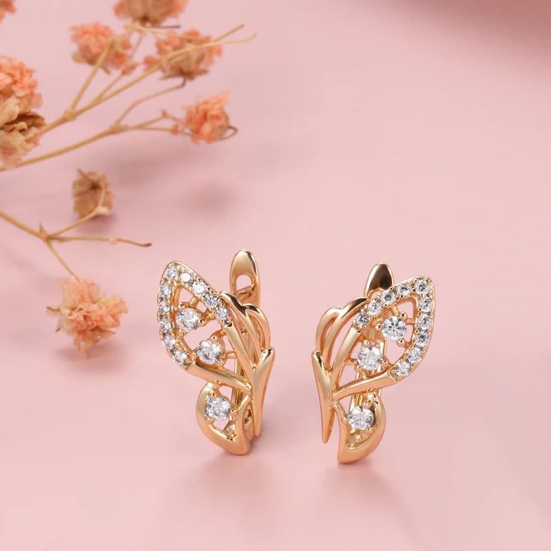 Charming Rose Gold Butterfly Dangle Earrings with Natural Zircon Accents