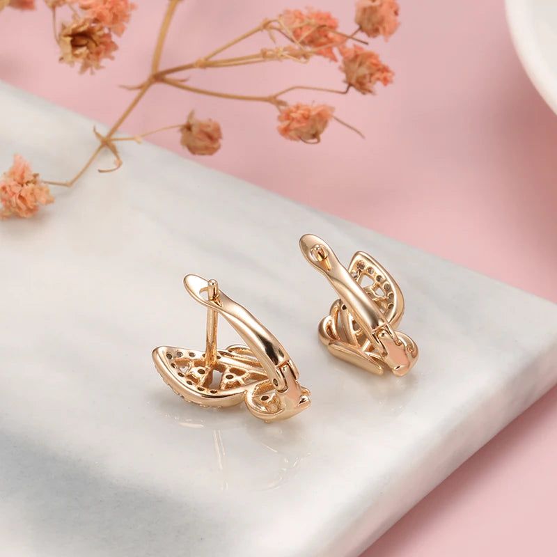 Charming Rose Gold Butterfly Dangle Earrings with Natural Zircon Accents