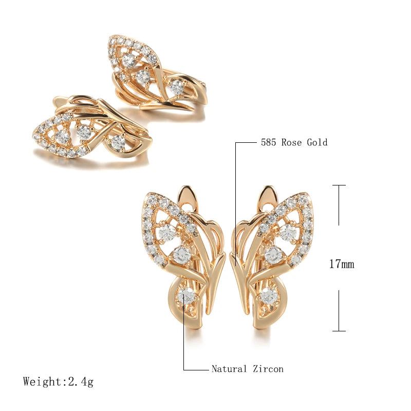 Charming Rose Gold Butterfly Dangle Earrings with Natural Zircon Accents