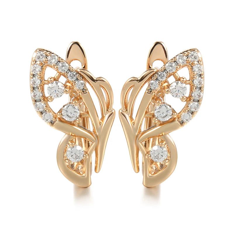 Charming Rose Gold Butterfly Dangle Earrings with Natural Zircon Accents