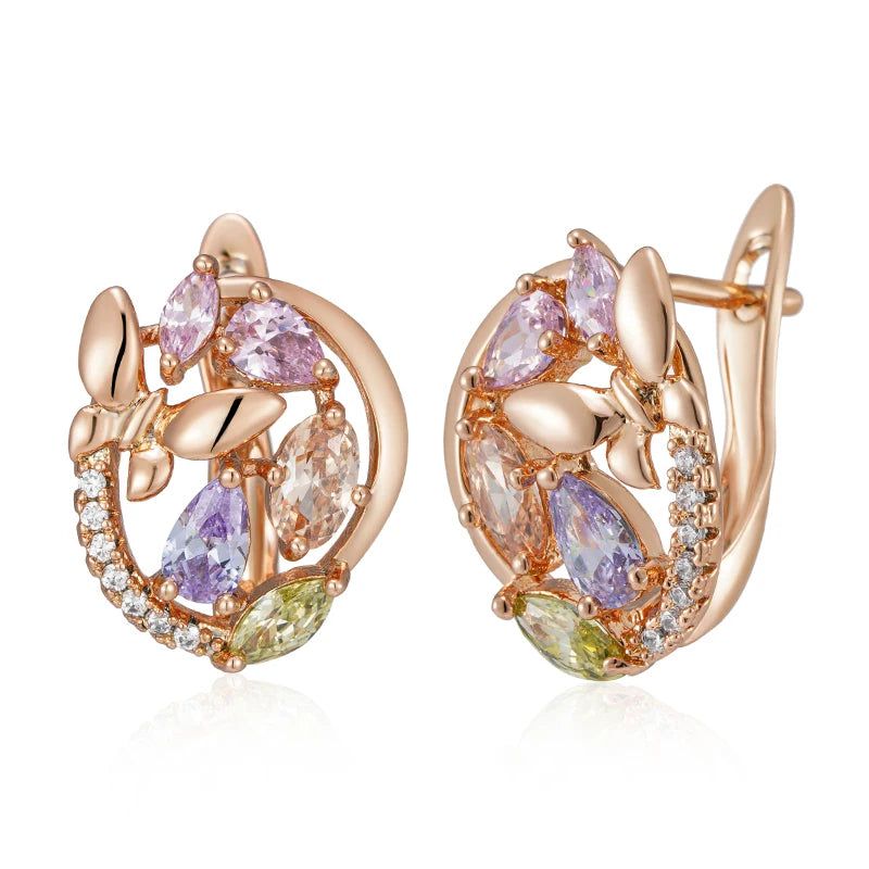 Charming Rose Gold Butterfly Drop Earrings with Colorful Zircon Accents