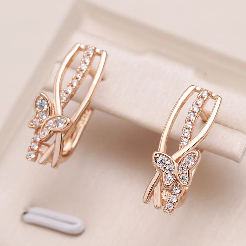 Charming Rose Gold Butterfly Ear Clip Earrings with Natural Zircon Accents