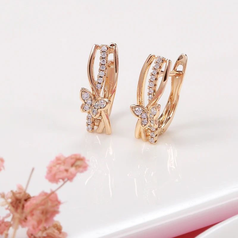 Charming Rose Gold Butterfly Ear Clip Earrings with Natural Zircon Accents