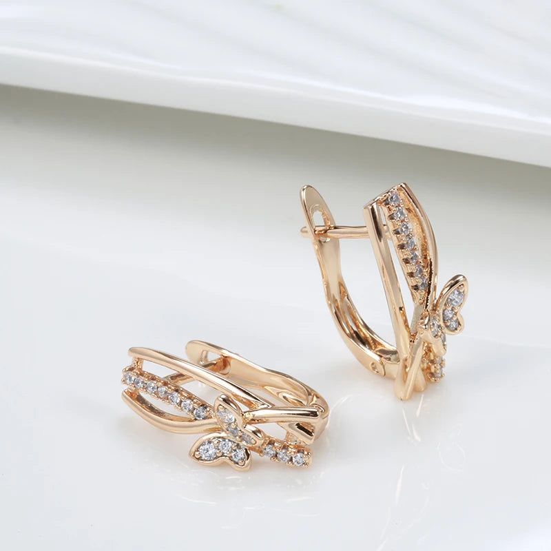 Charming Rose Gold Butterfly Ear Clip Earrings with Natural Zircon Accents