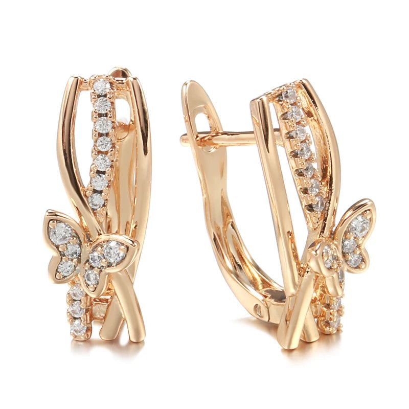 Charming Rose Gold Butterfly Ear Clip Earrings with Natural Zircon Accents