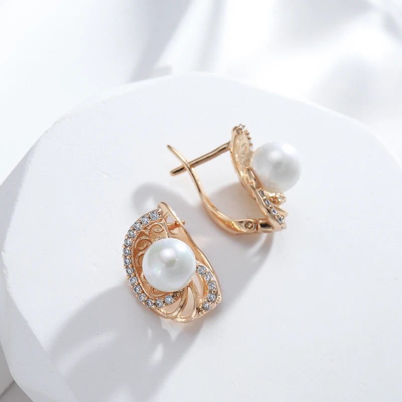 Charming Rose Gold Floral Pearl Dangle Earrings - Elegant Fashion Jewelry