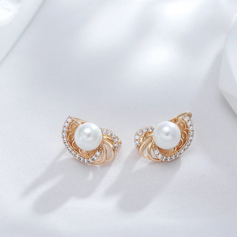 Charming Rose Gold Floral Pearl Dangle Earrings - Elegant Fashion Jewelry