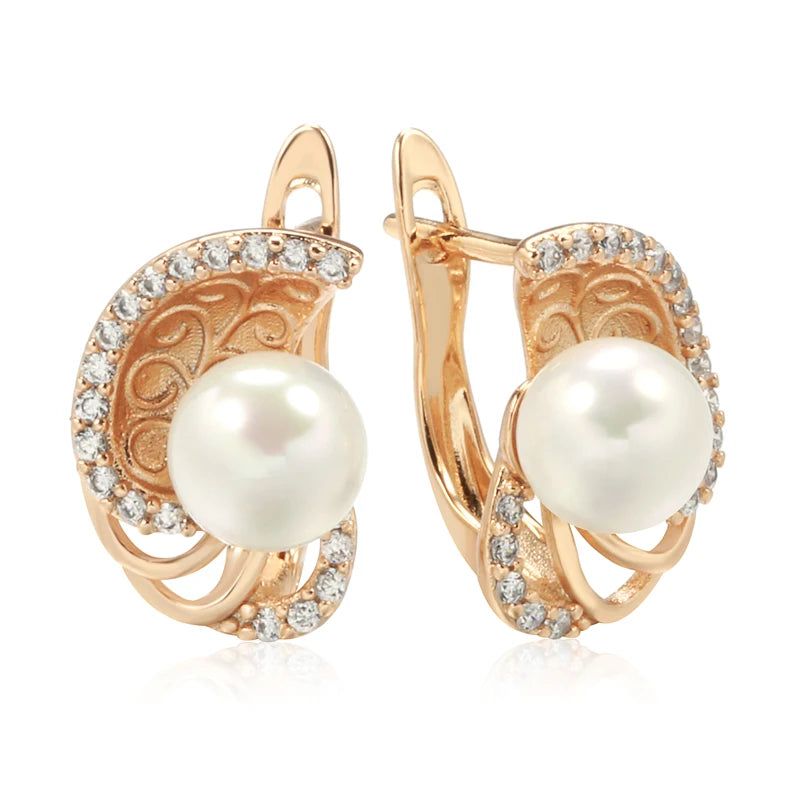 Charming Rose Gold Floral Pearl Dangle Earrings - Elegant Fashion Jewelry