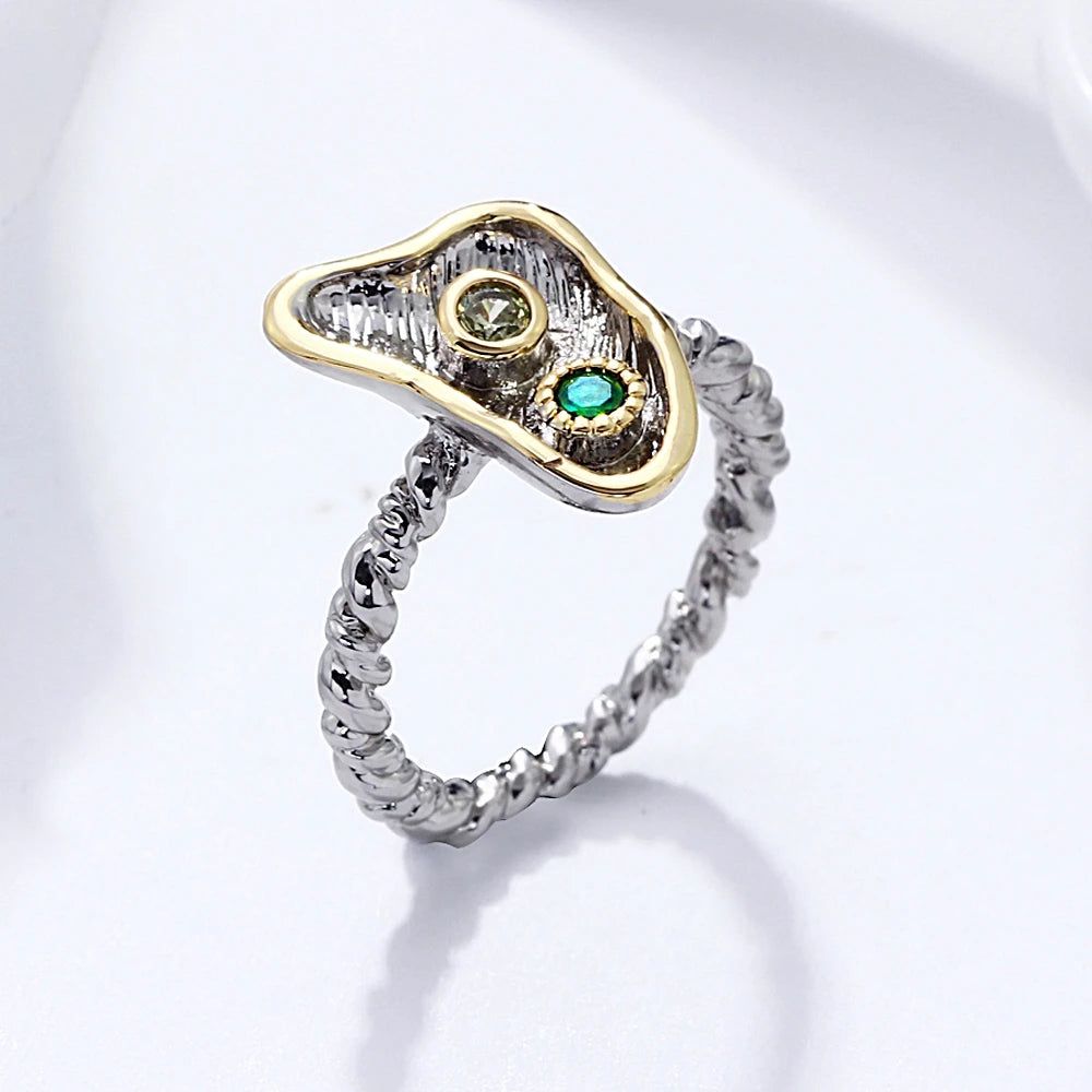 Charming Twisted Band Fashion Ring with Green Olivine Zirconia