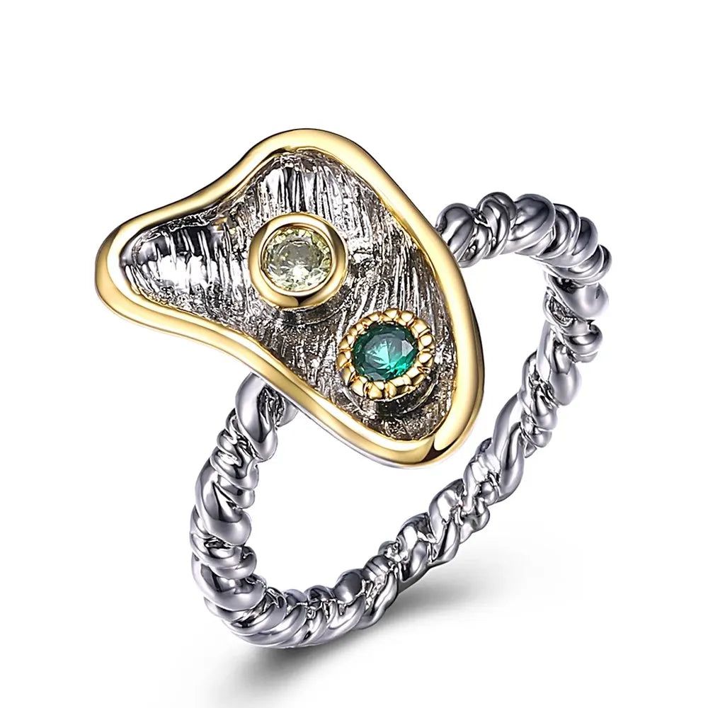 Charming Twisted Band Fashion Ring with Green Olivine Zirconia