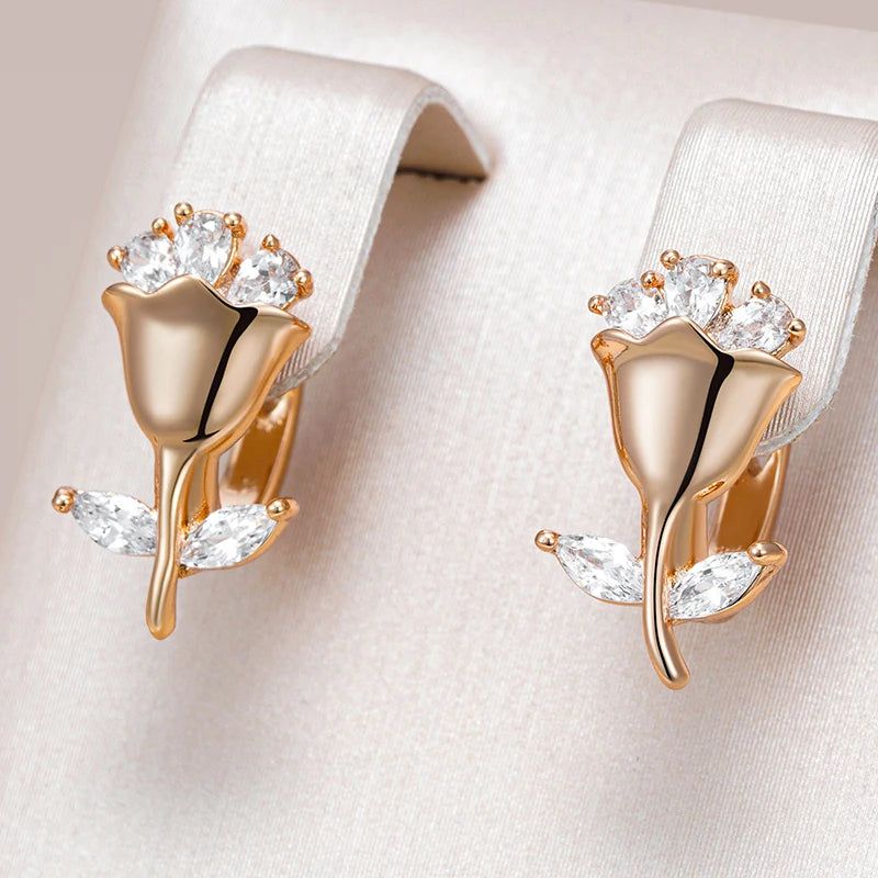 Charming Vintage-Inspired Zircon Flower Earrings in 585 Rose Gold Finish