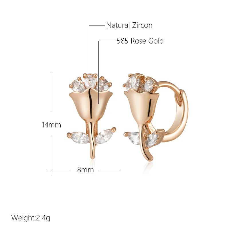 Charming Vintage-Inspired Zircon Flower Earrings in 585 Rose Gold Finish