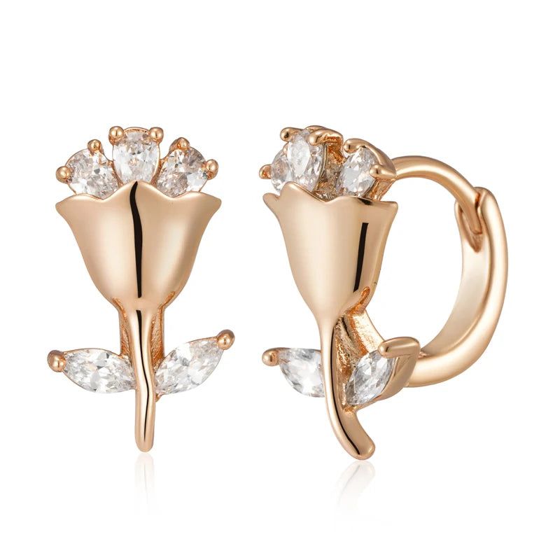 Charming Vintage-Inspired Zircon Flower Earrings in 585 Rose Gold Finish