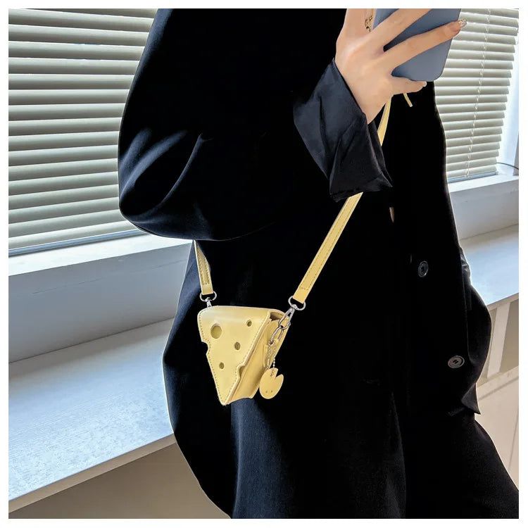 Cheese Delight Crossbody Bag for Trendy Women - Unique Holes Design Shoulder Purse and Stylish Handbag