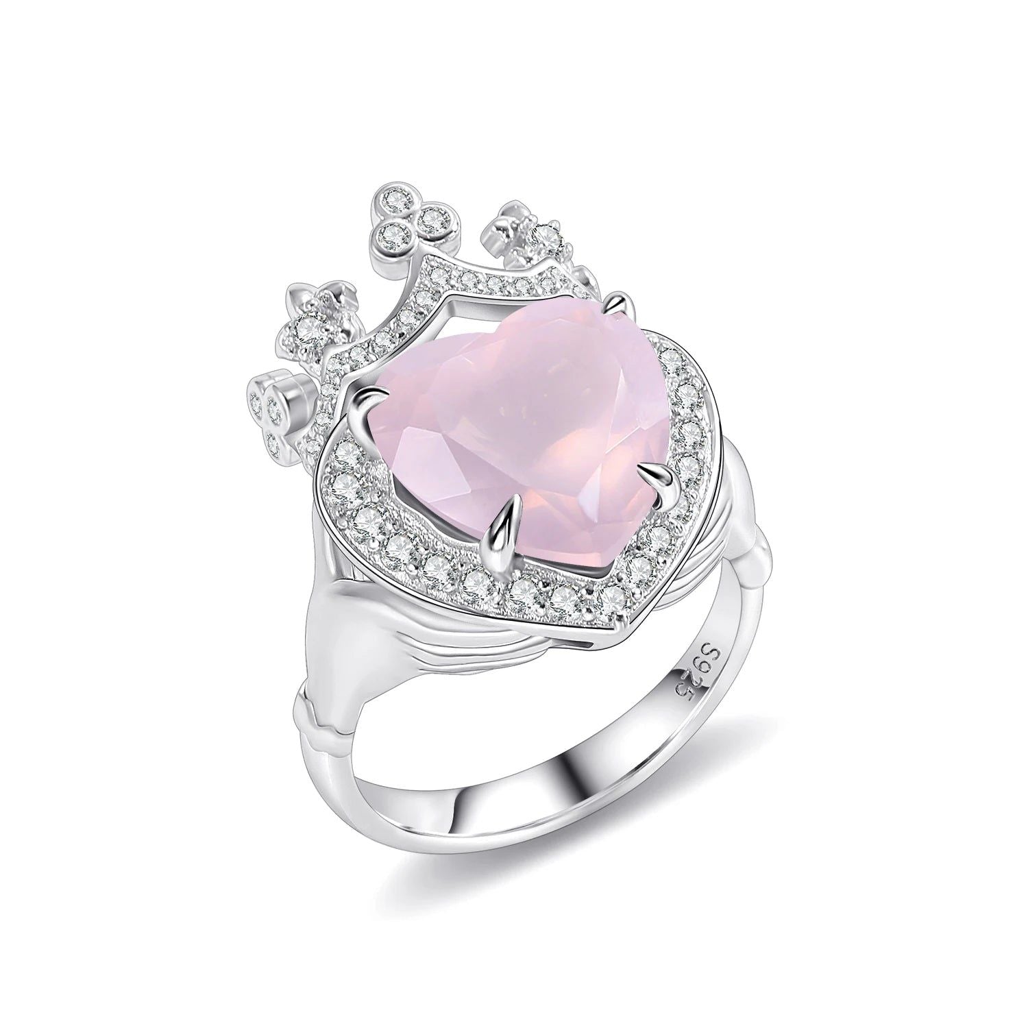 Cherished Cocktail Ring 12x16mm Heart Rose Quartz Gemstone