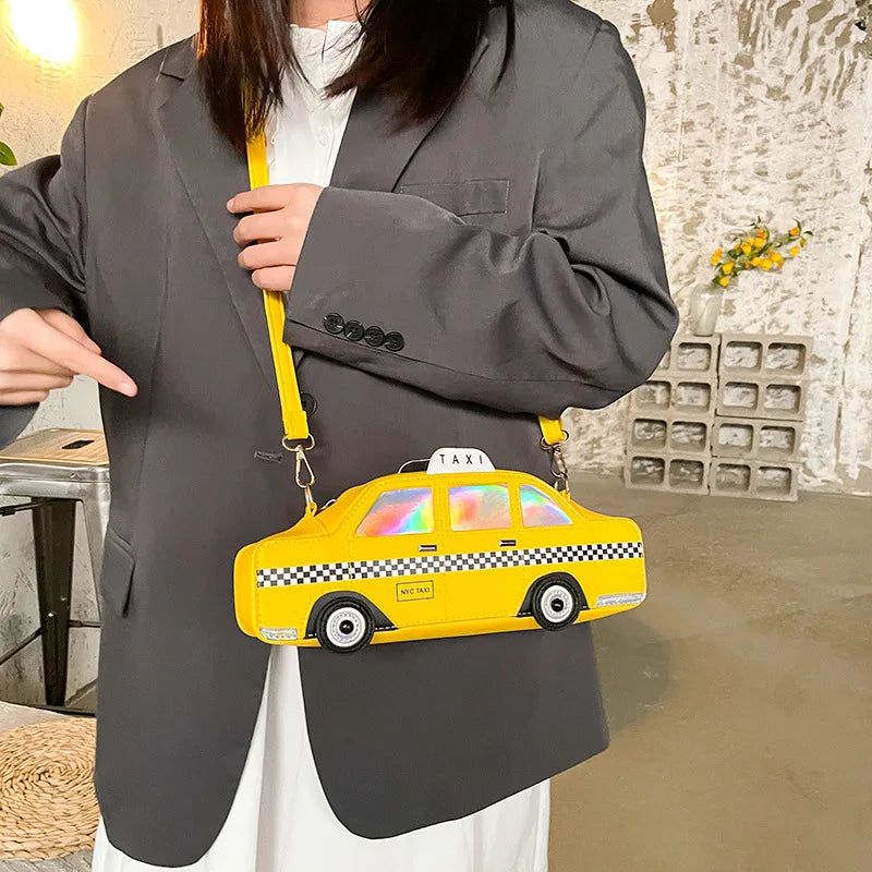 Chic 3D Taxi Car Handbags for Women – Stylish Yellow Chain Shoulder Bags & Clutches