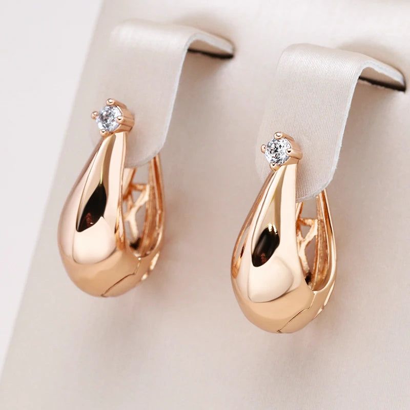 Chic 585 Rose Gold Color Drop Earrings with Sparkling Zirconia - Stylish and Simple Fashion Jewelry