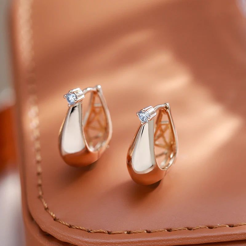 Chic 585 Rose Gold Color Drop Earrings with Sparkling Zirconia - Stylish and Simple Fashion Jewelry