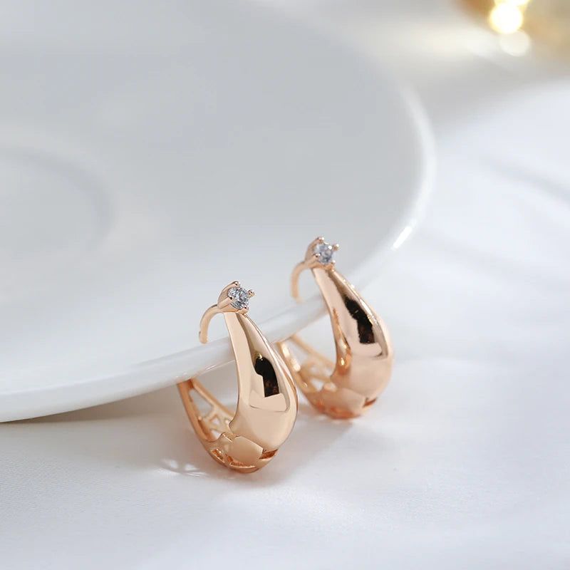 Chic 585 Rose Gold Color Drop Earrings with Sparkling Zirconia - Stylish and Simple Fashion Jewelry