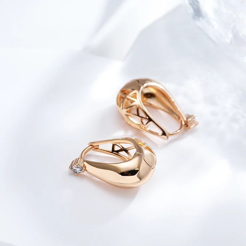 Chic 585 Rose Gold Color Drop Earrings with Sparkling Zirconia - Stylish and Simple Fashion Jewelry