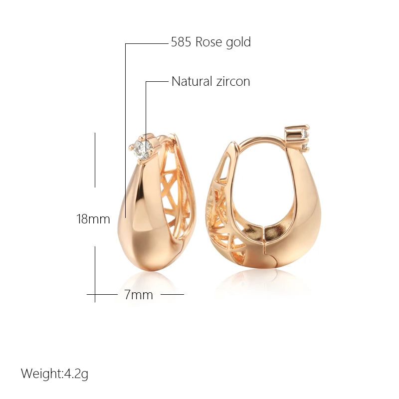 Chic 585 Rose Gold Color Drop Earrings with Sparkling Zirconia - Stylish and Simple Fashion Jewelry