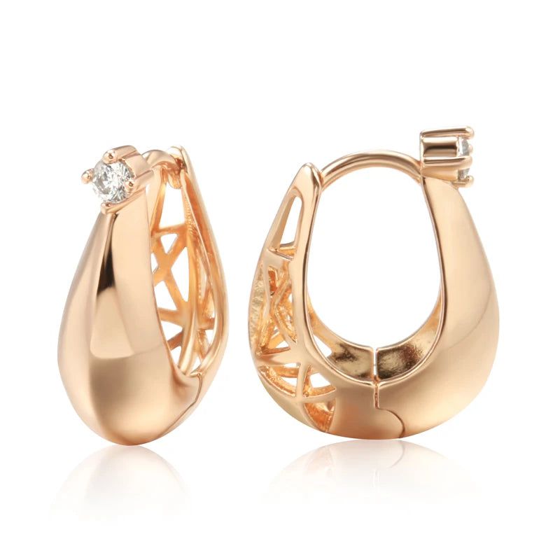 Chic 585 Rose Gold Color Drop Earrings with Sparkling Zirconia - Stylish and Simple Fashion Jewelry