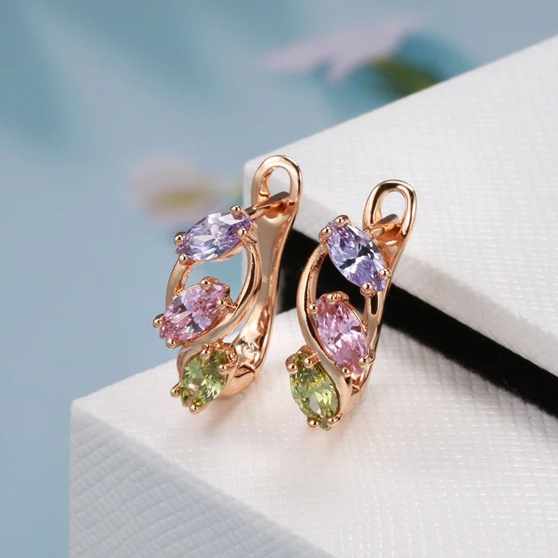 Chic 585 Rose Gold Dangle Earrings with Vibrant Pink Natural Zircon Stones