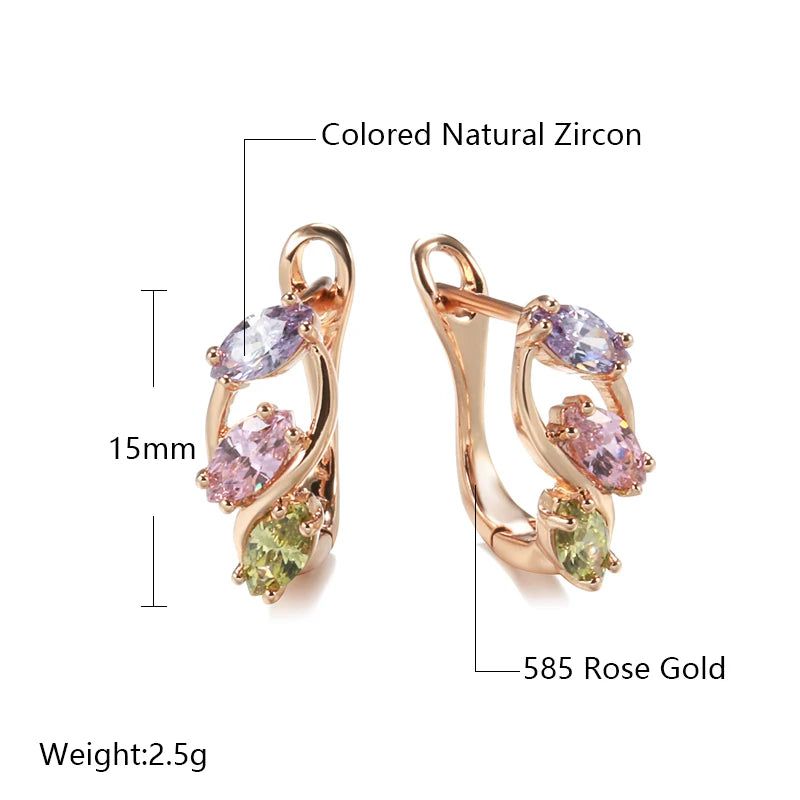 Chic 585 Rose Gold Dangle Earrings with Vibrant Pink Natural Zircon Stones