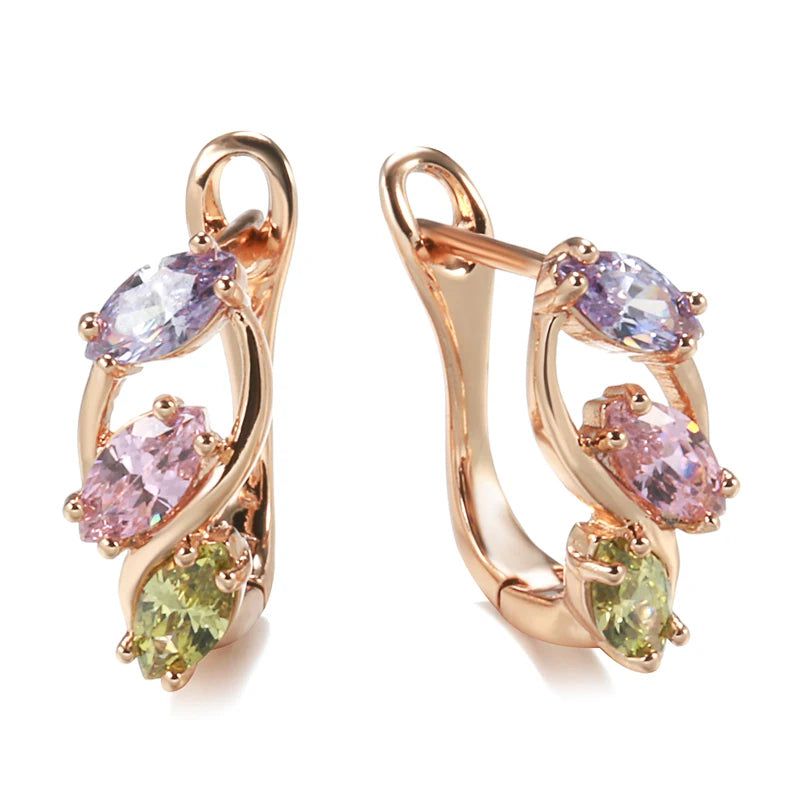 Chic 585 Rose Gold Dangle Earrings with Vibrant Pink Natural Zircon Stones