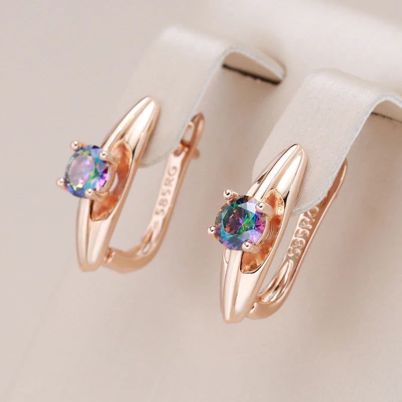 Chic 585 Rose Gold Drop Earrings with Colorful Natural Zircon - Trendy Geometric Jewelry