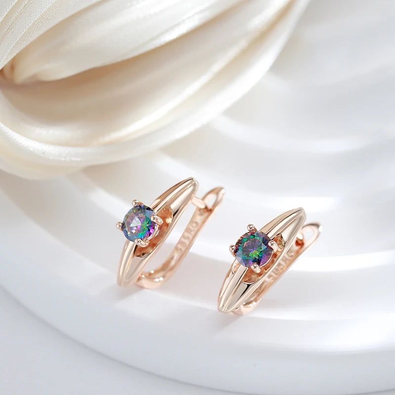 Chic 585 Rose Gold Drop Earrings with Colorful Natural Zircon - Trendy Geometric Jewelry