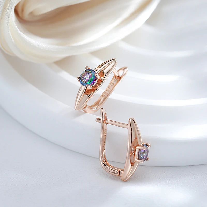 Chic 585 Rose Gold Drop Earrings with Colorful Natural Zircon - Trendy Geometric Jewelry