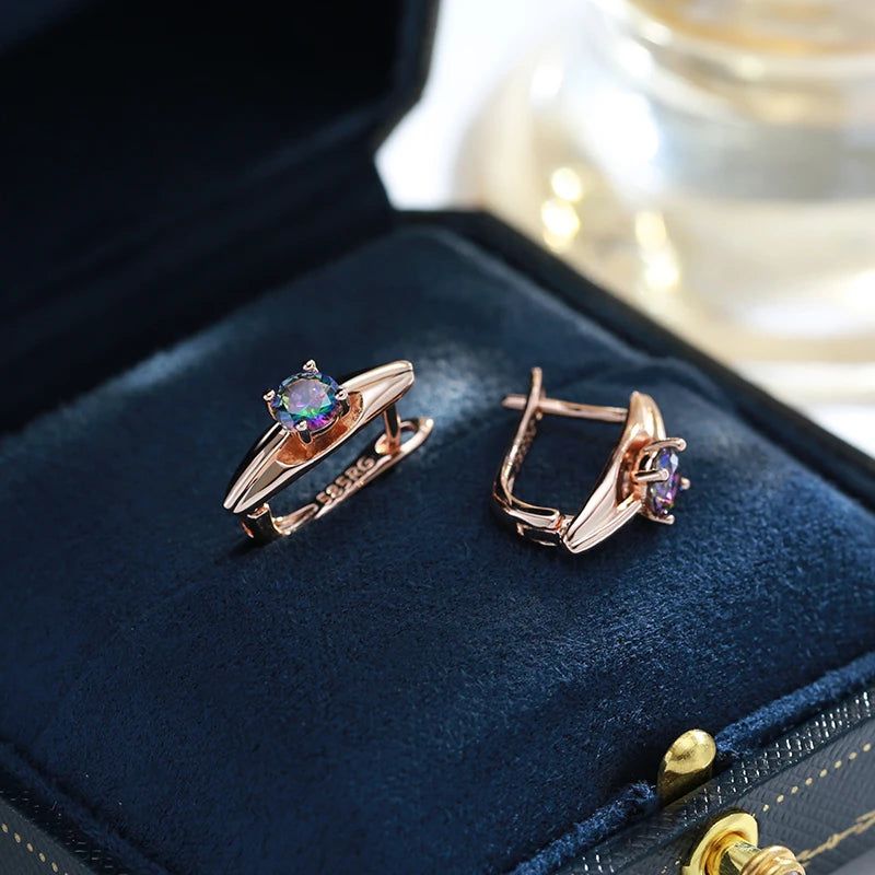 Chic 585 Rose Gold Drop Earrings with Colorful Natural Zircon - Trendy Geometric Jewelry