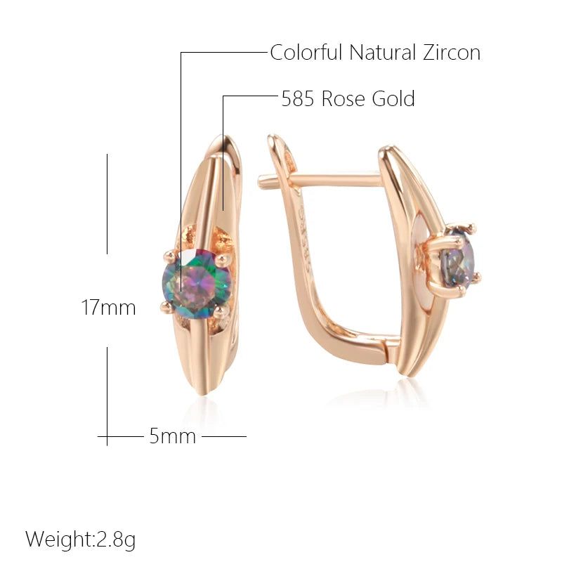 Chic 585 Rose Gold Drop Earrings with Colorful Natural Zircon - Trendy Geometric Jewelry