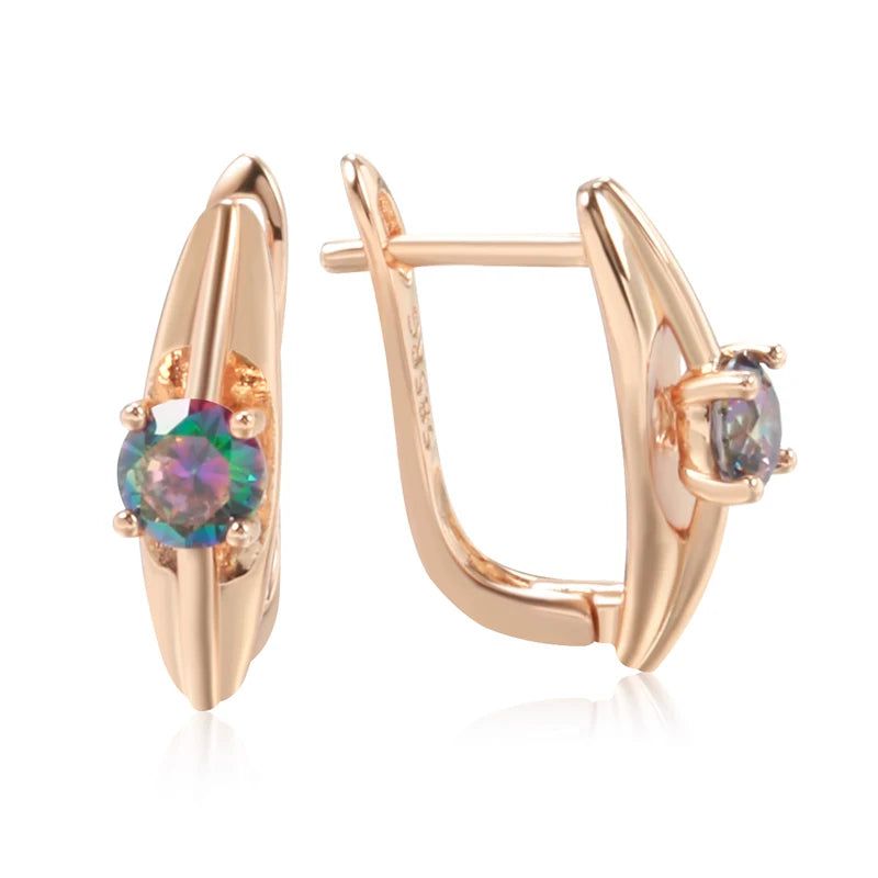 Chic 585 Rose Gold Drop Earrings with Colorful Natural Zircon - Trendy Geometric Jewelry