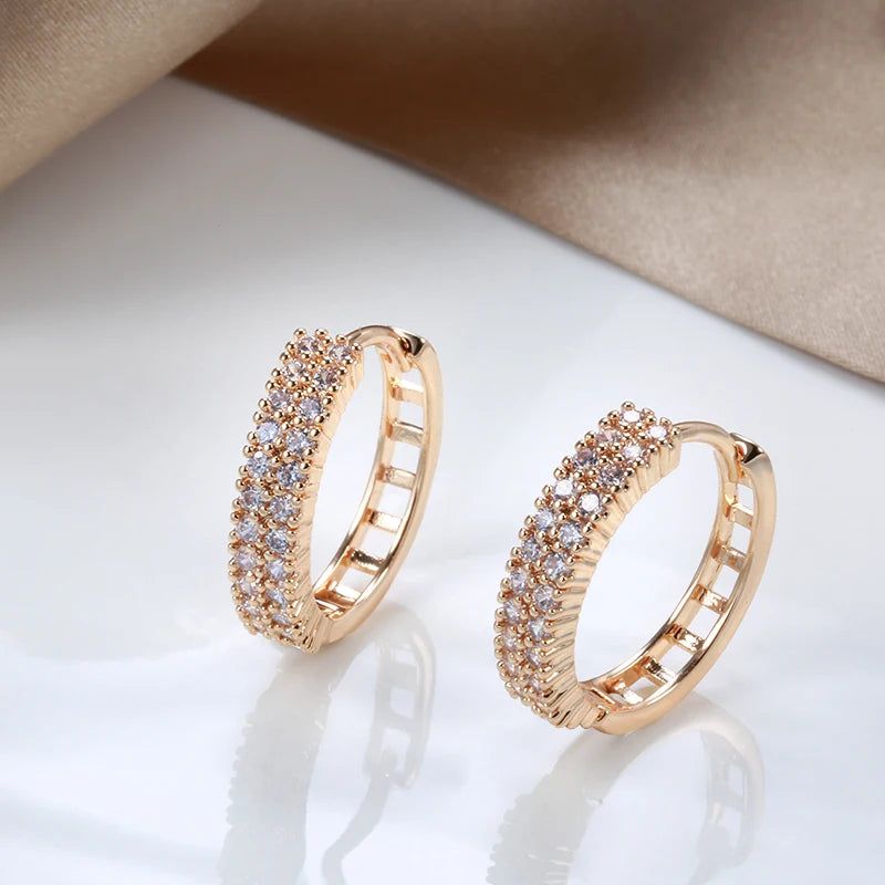 Chic 585 Rose Gold Large Drop Earrings with Natural Zircon Accents - Stylish Geometric Fashion Jewelry